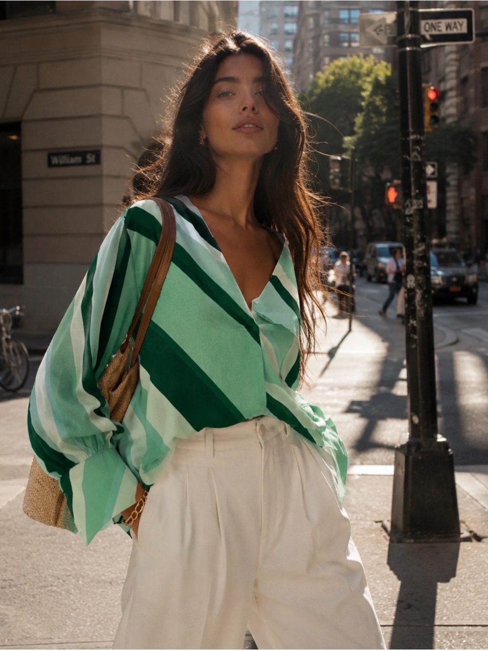 MANGO oversized printed striped blouse / shirt